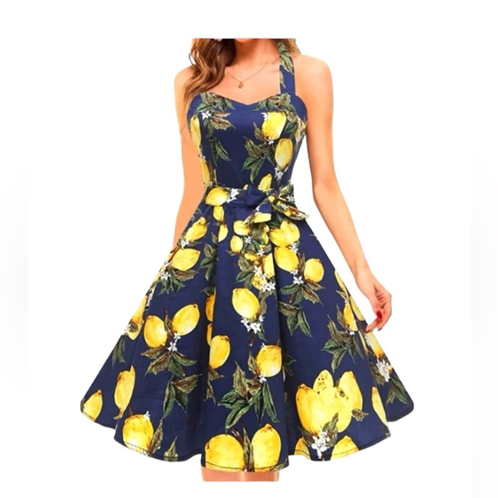 Grace Karin navy blue lemon dress size medium